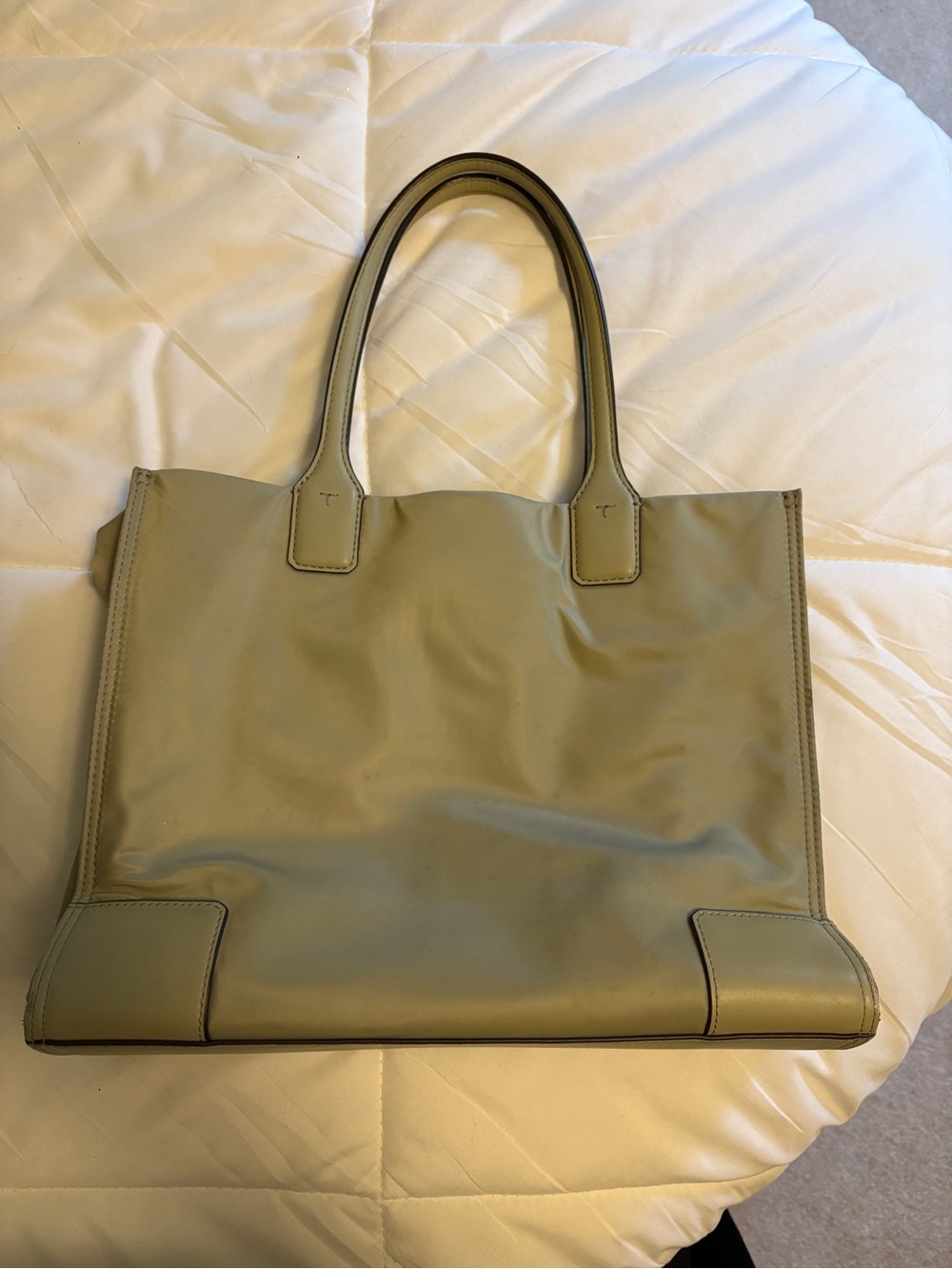 Tory Burch Light Olive Leather Logo Tote - Picture 5 of 5